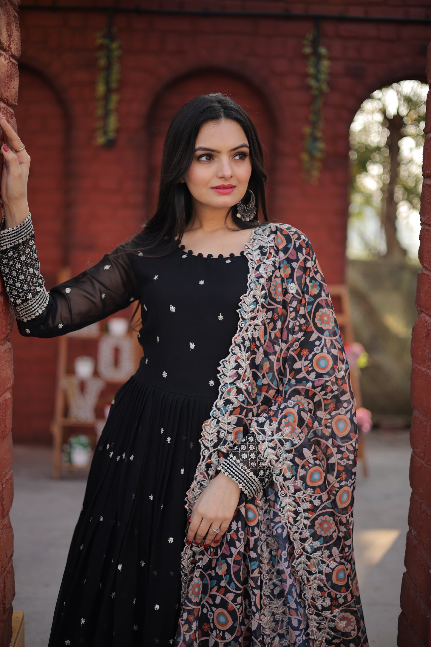 Designer Gown with Kalamkari Print Dupatta