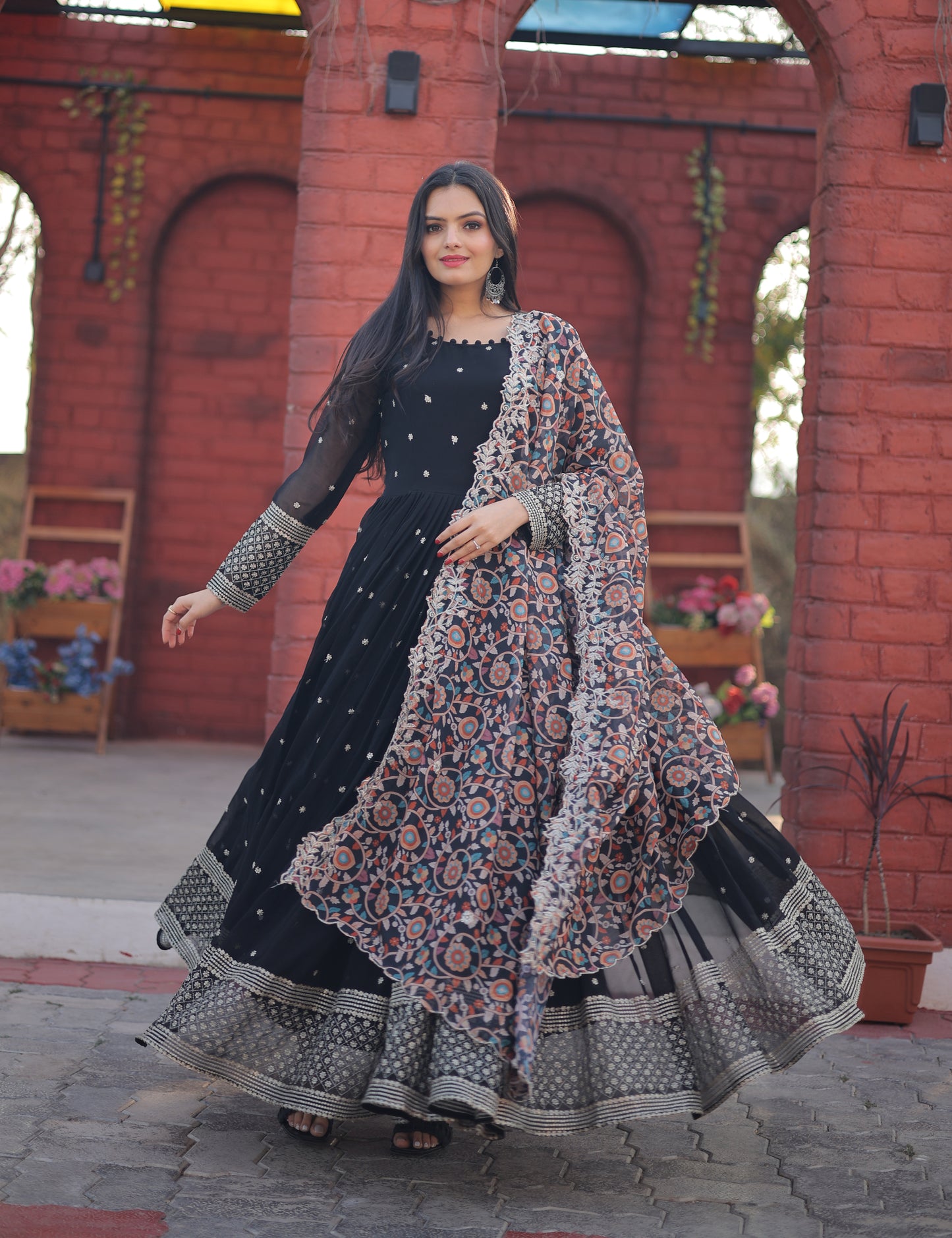 Designer Gown with Kalamkari Print Dupatta