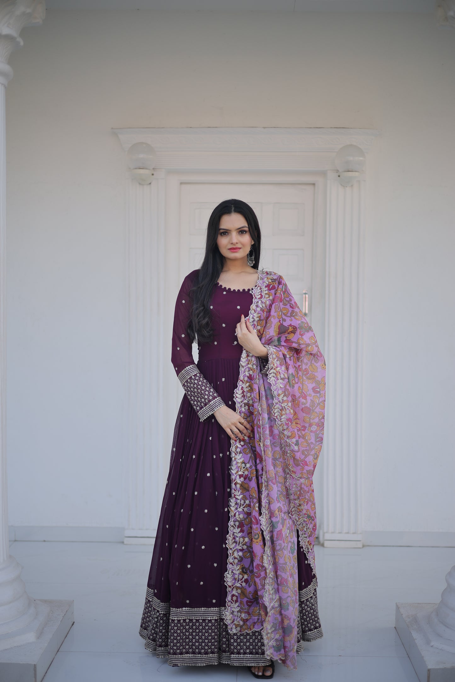 Designer Gown with Kalamkari Print Dupatta