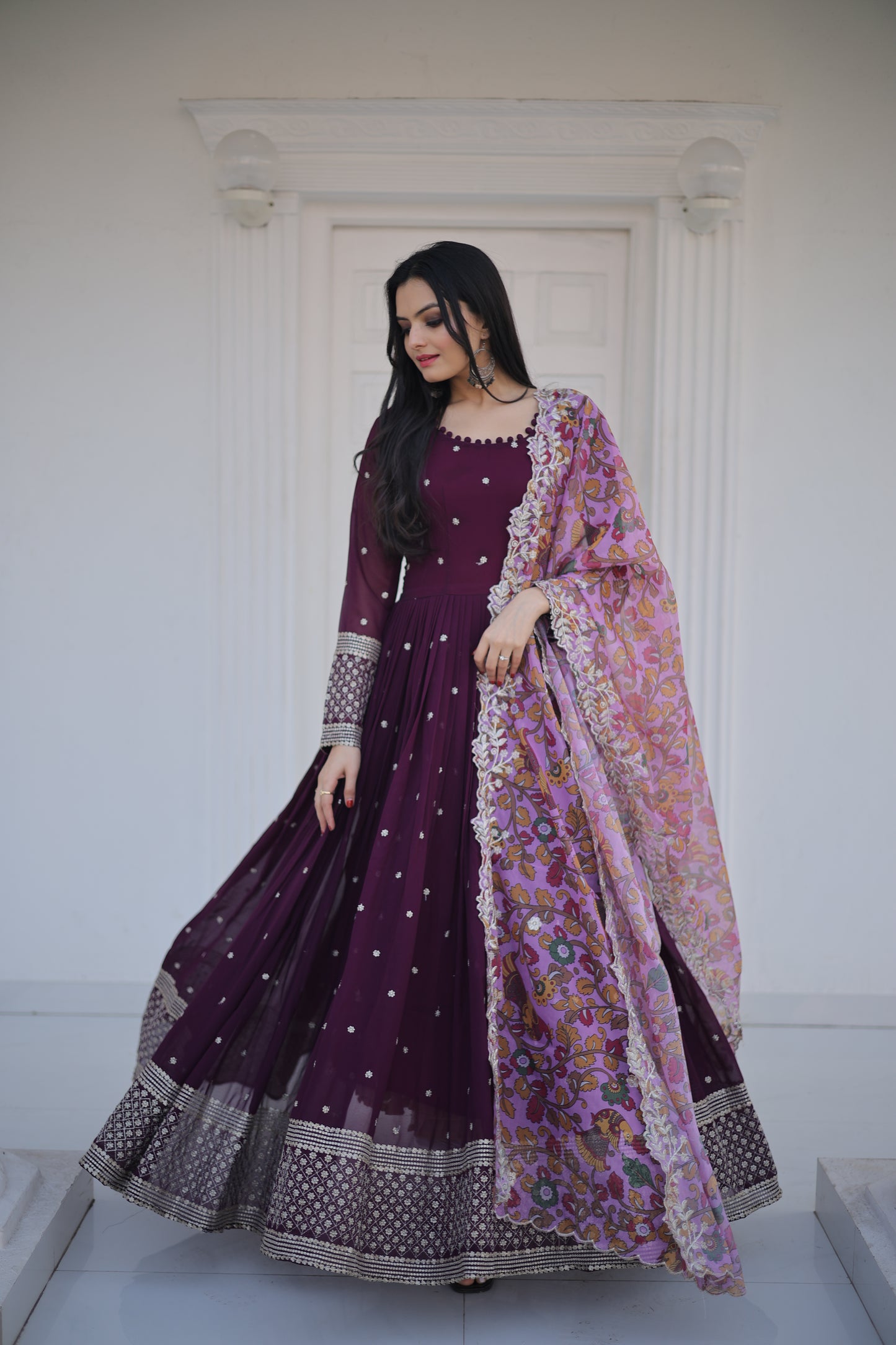 Designer Gown with Kalamkari Print Dupatta