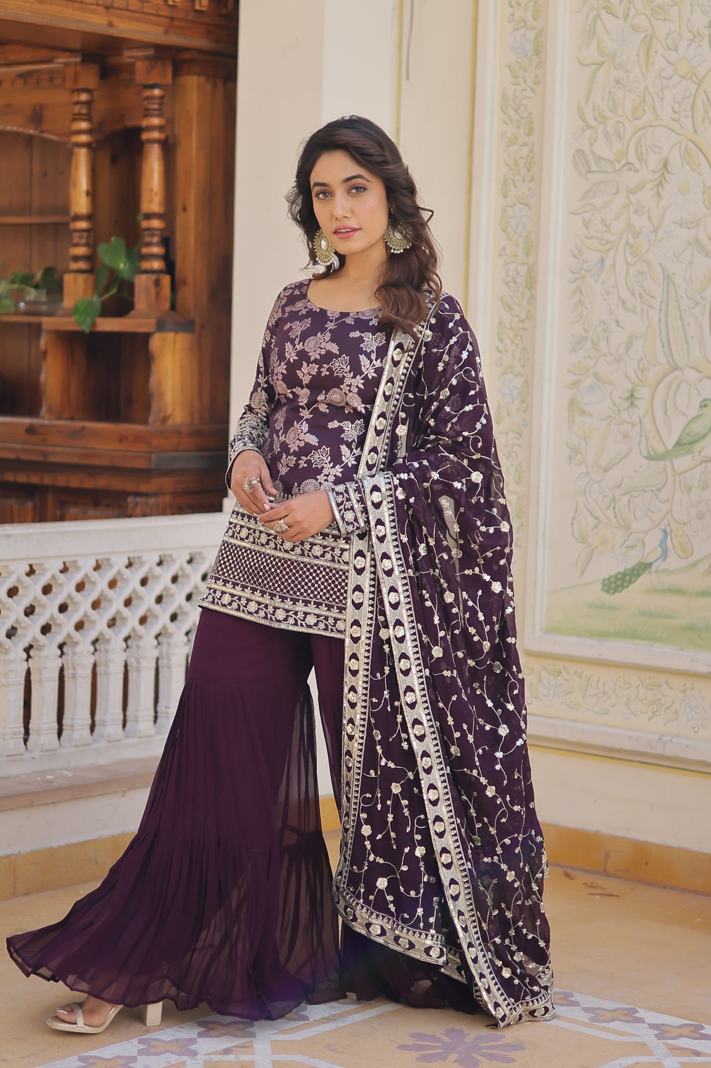 Viscose Jacquard Kurti Gharara Set