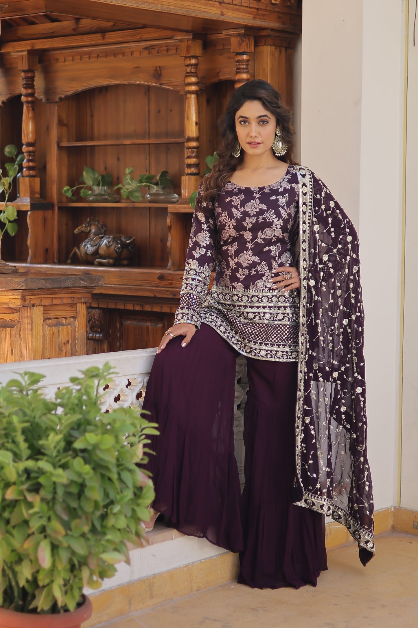 Viscose Jacquard Kurti Gharara Set