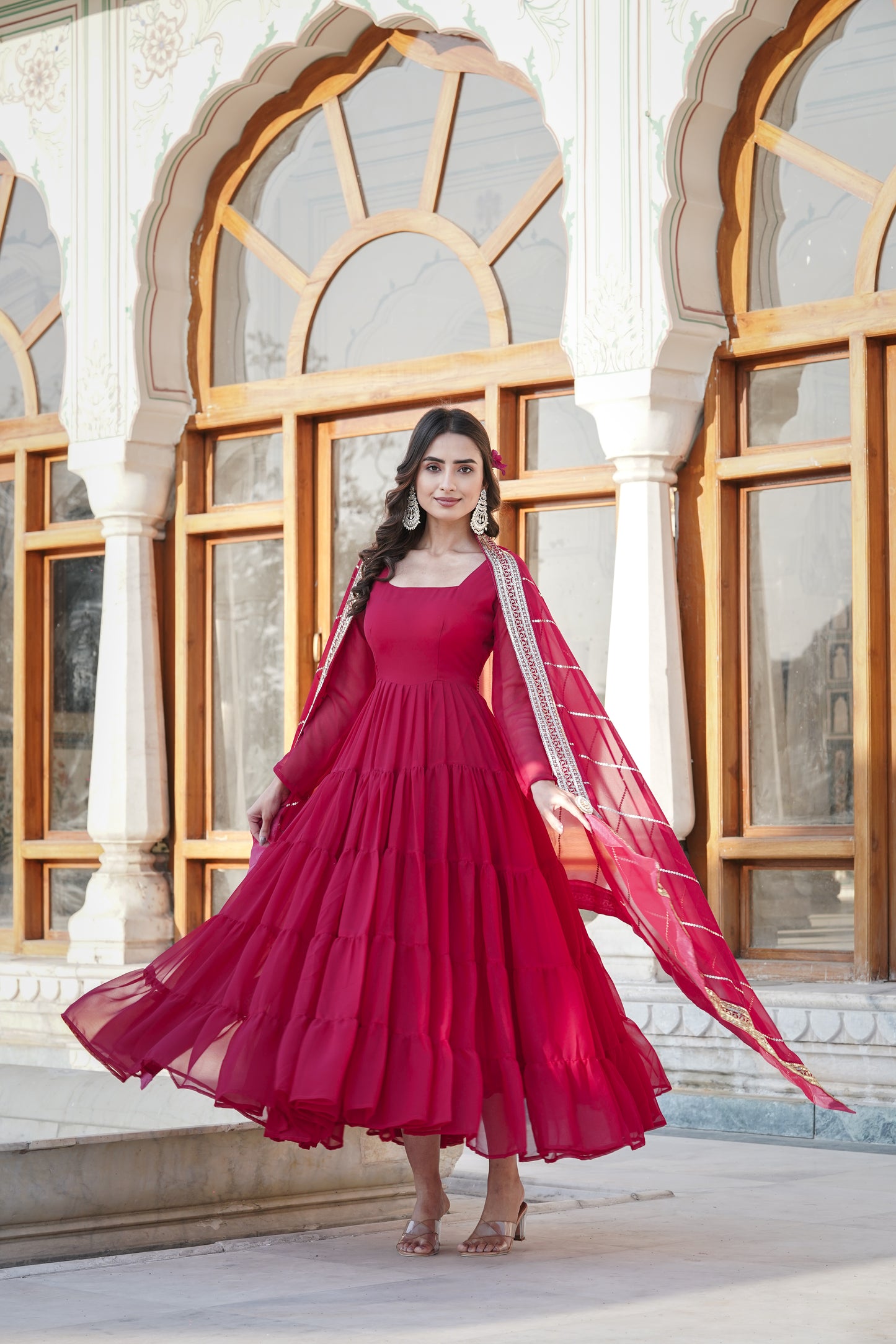 Designer Back 12 meters flared Georgette Gown