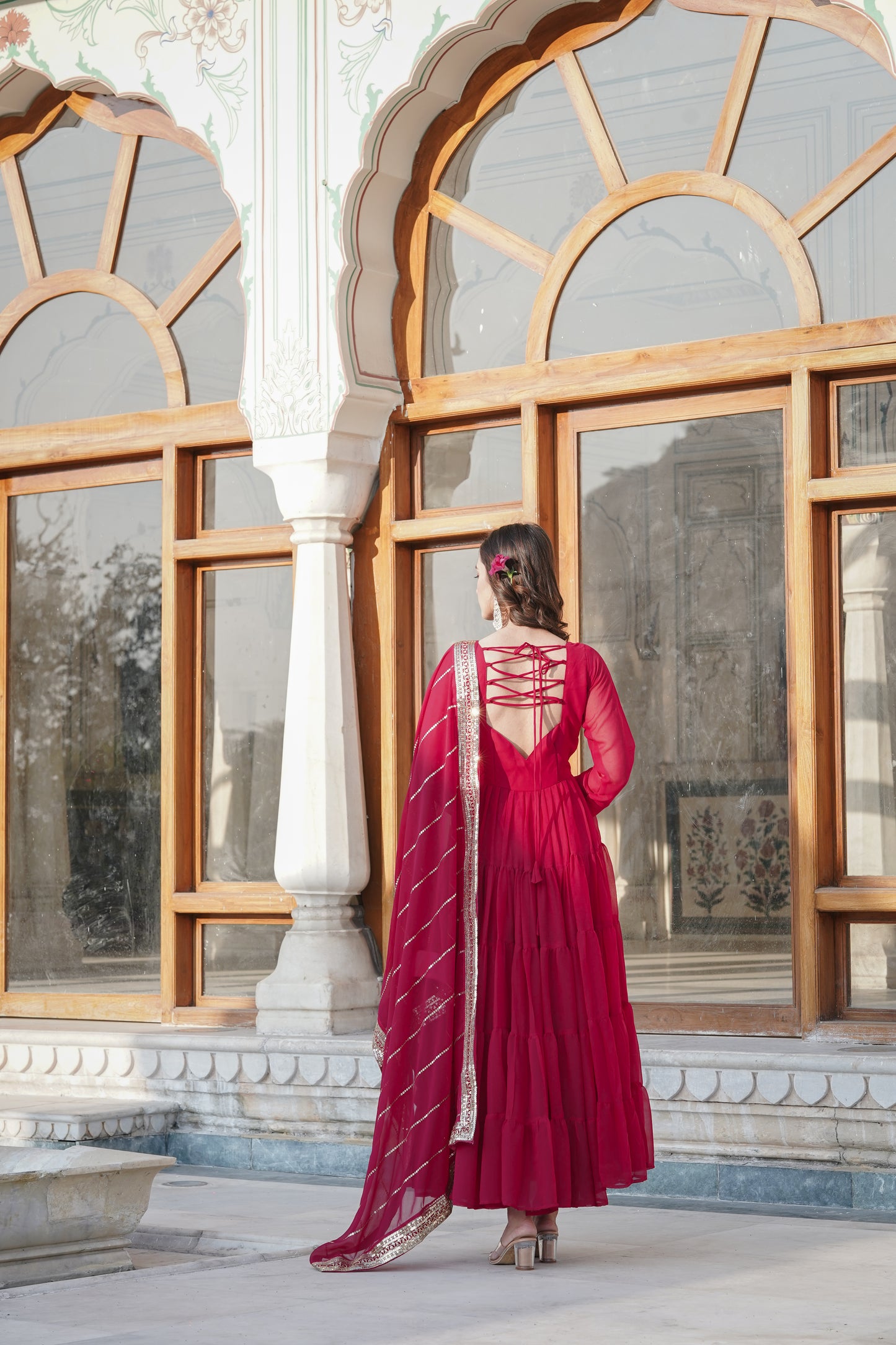 Designer Back 12 meters flared Georgette Gown