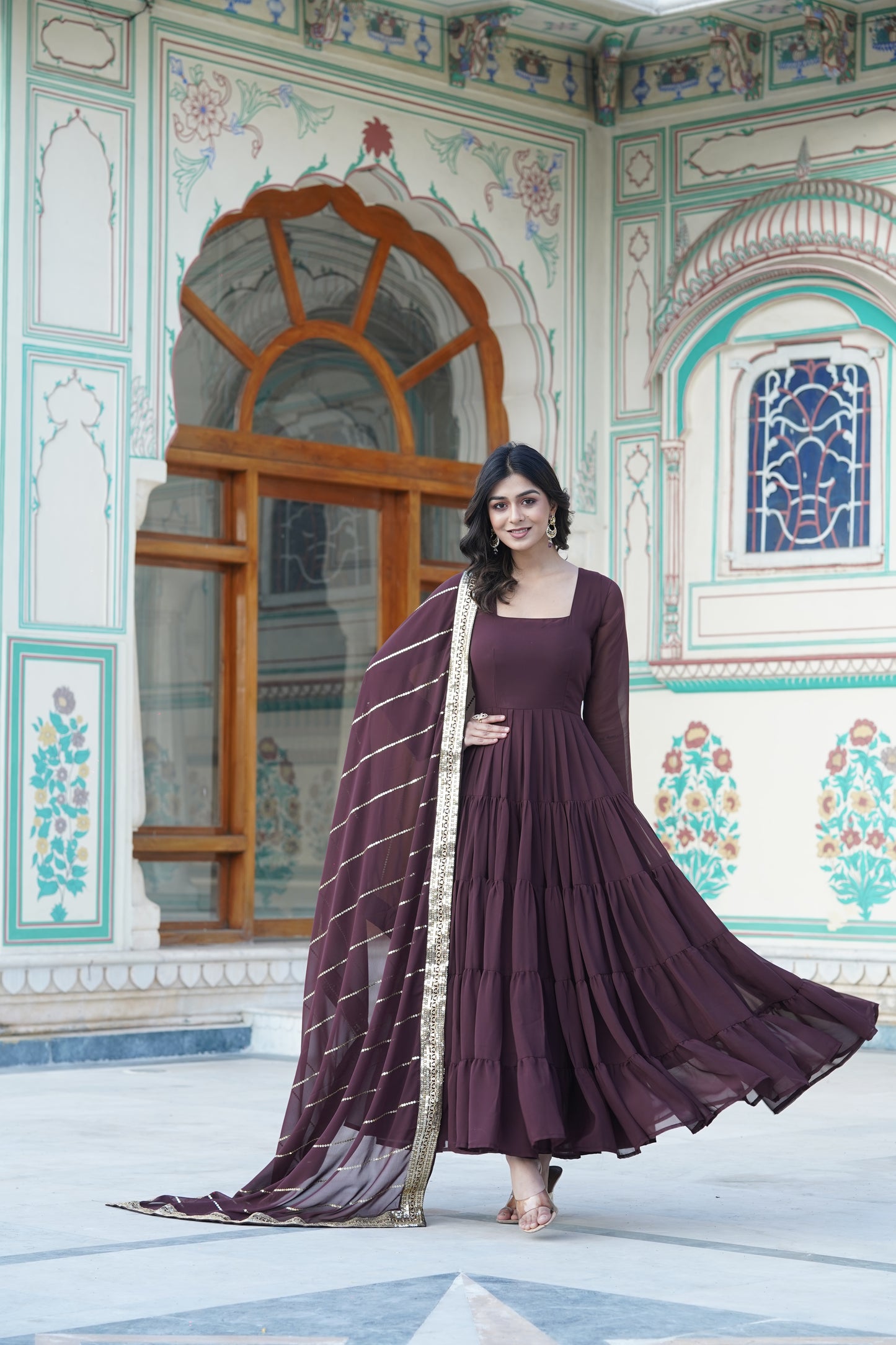 Designer Back 12 meters flared Georgette Gown