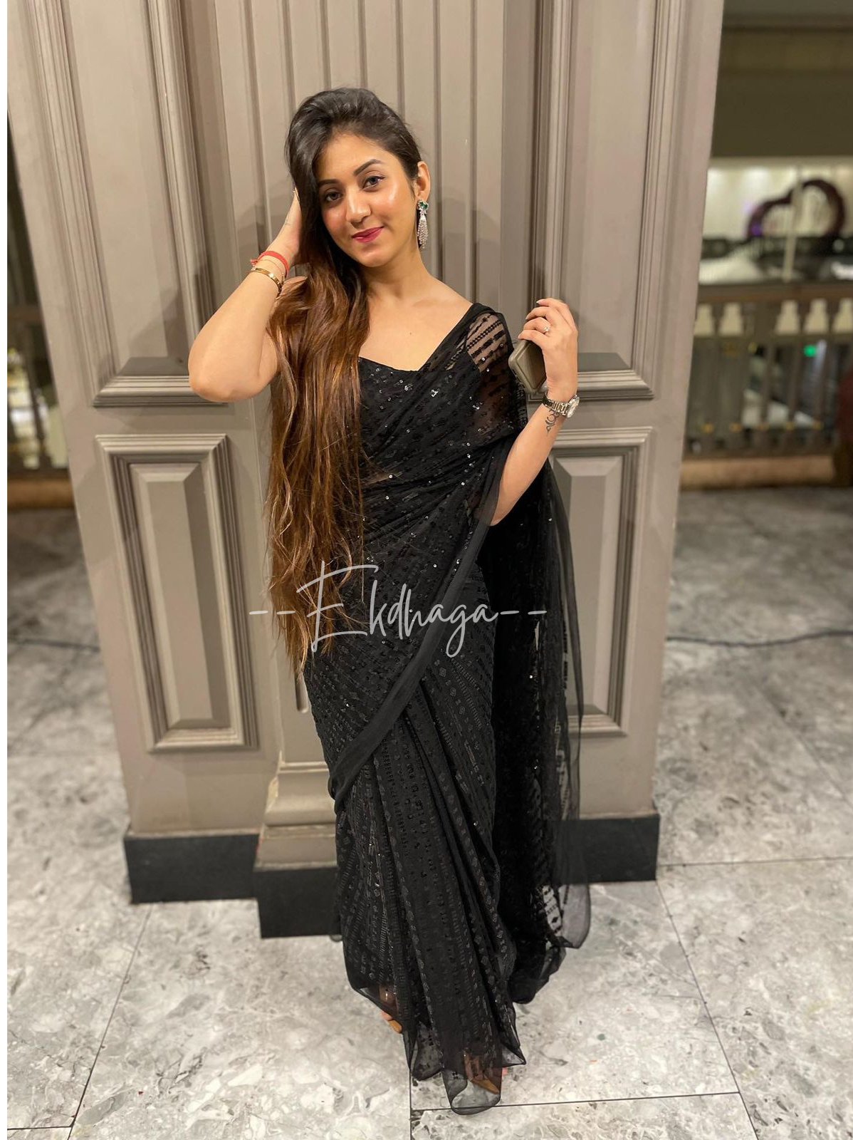 Black Sequins Saree