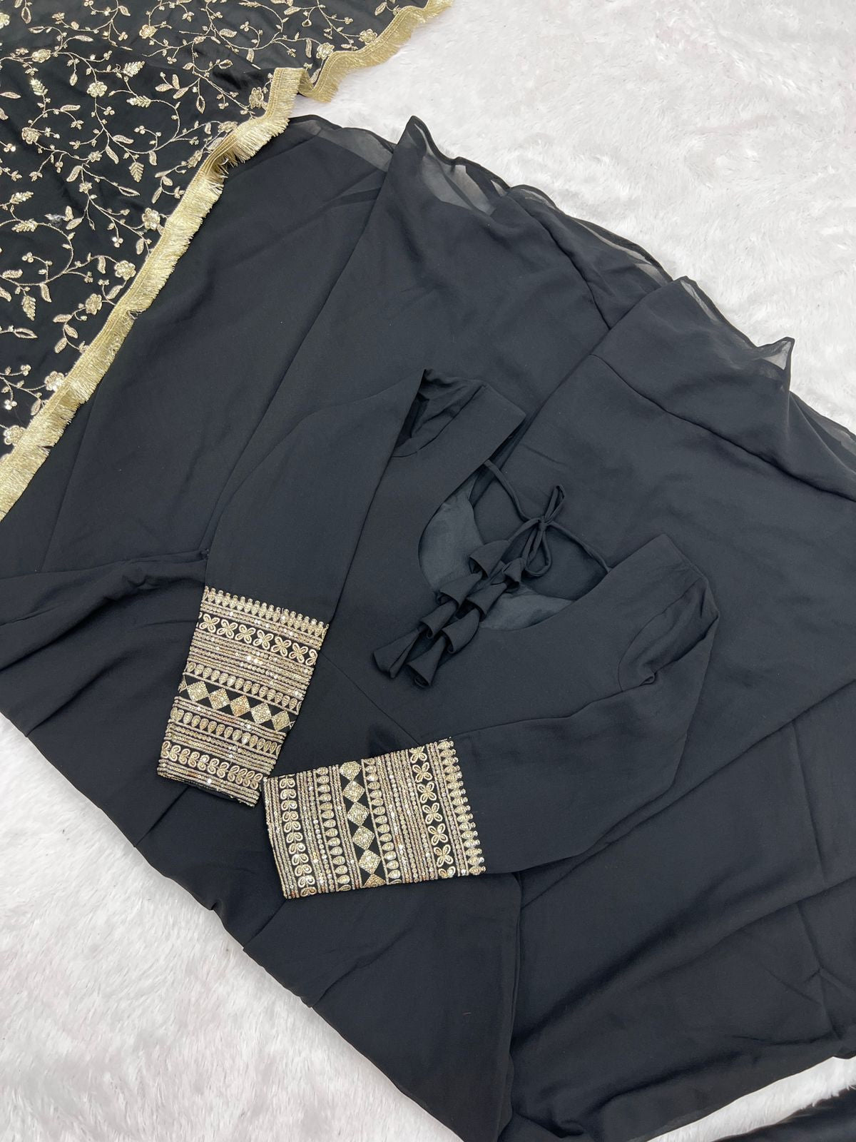 Georgette gown with heavy embroidered dupatta