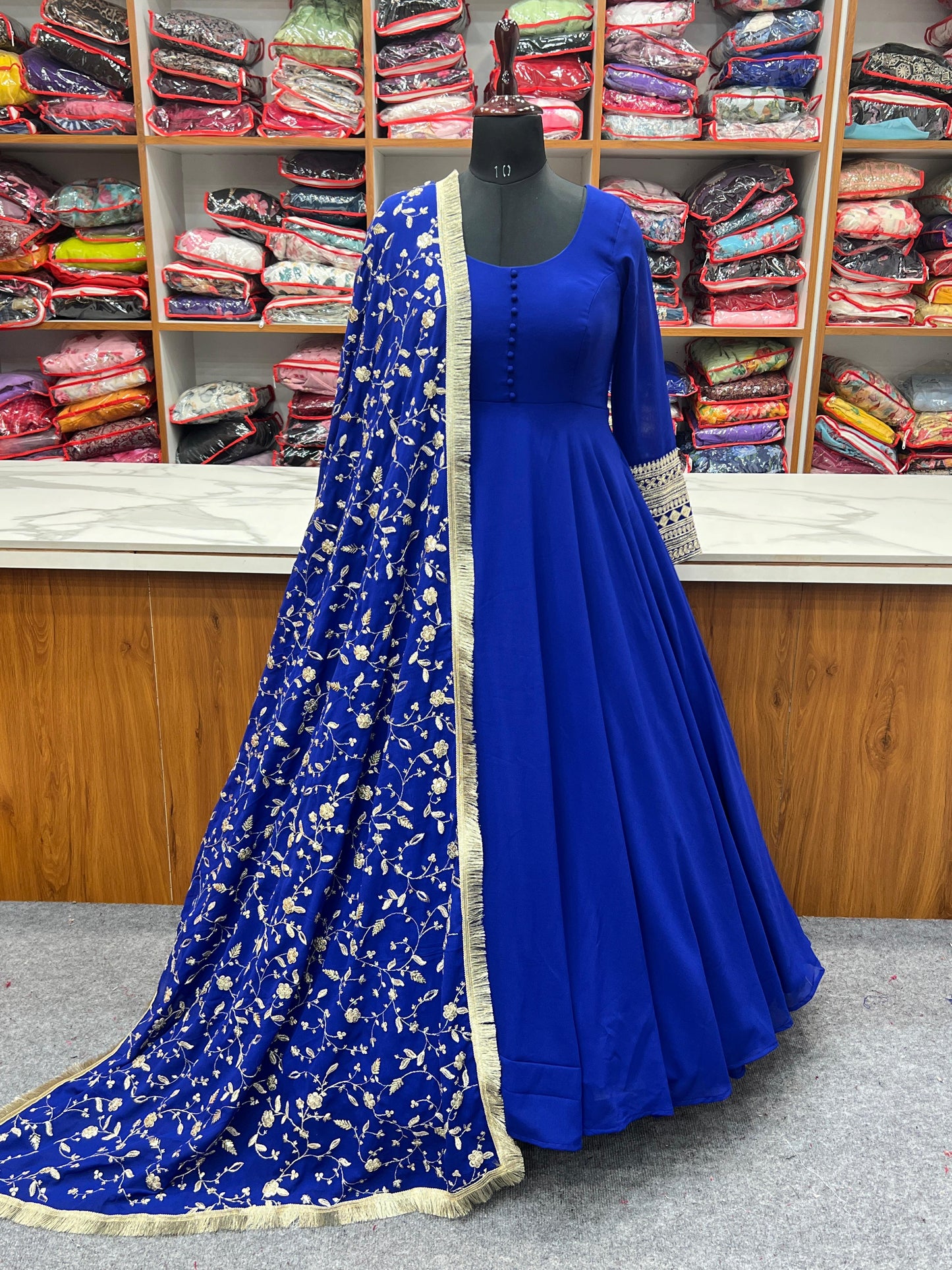 Georgette gown with heavy embroidered dupatta