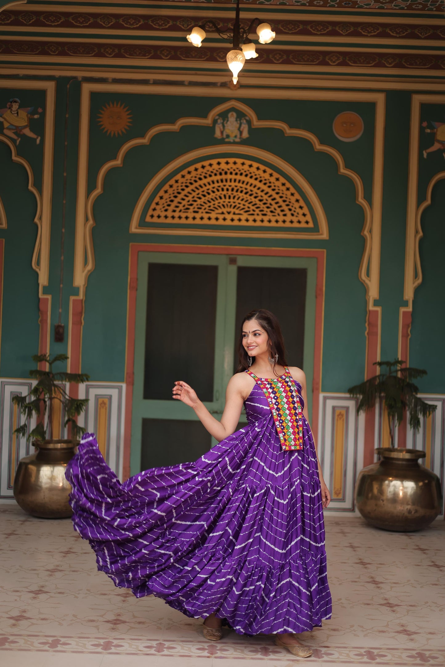 Leheriya Printed Kutchi Work Gown