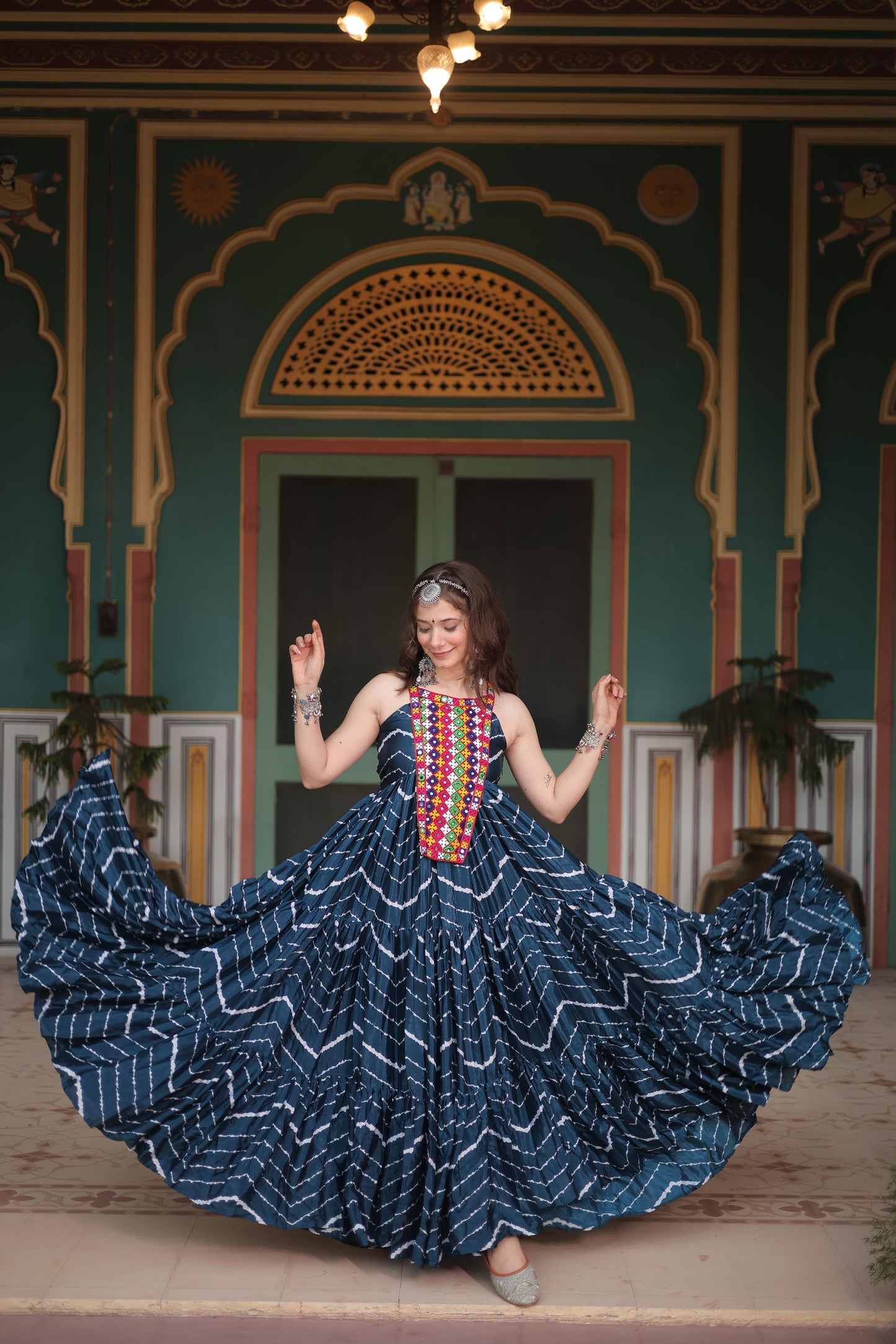 Leheriya Printed Kutchi Work Gown