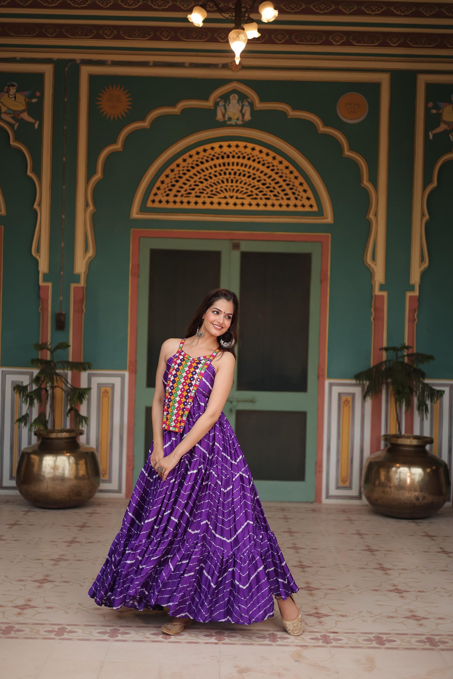 Leheriya Printed Kutchi Work Gown