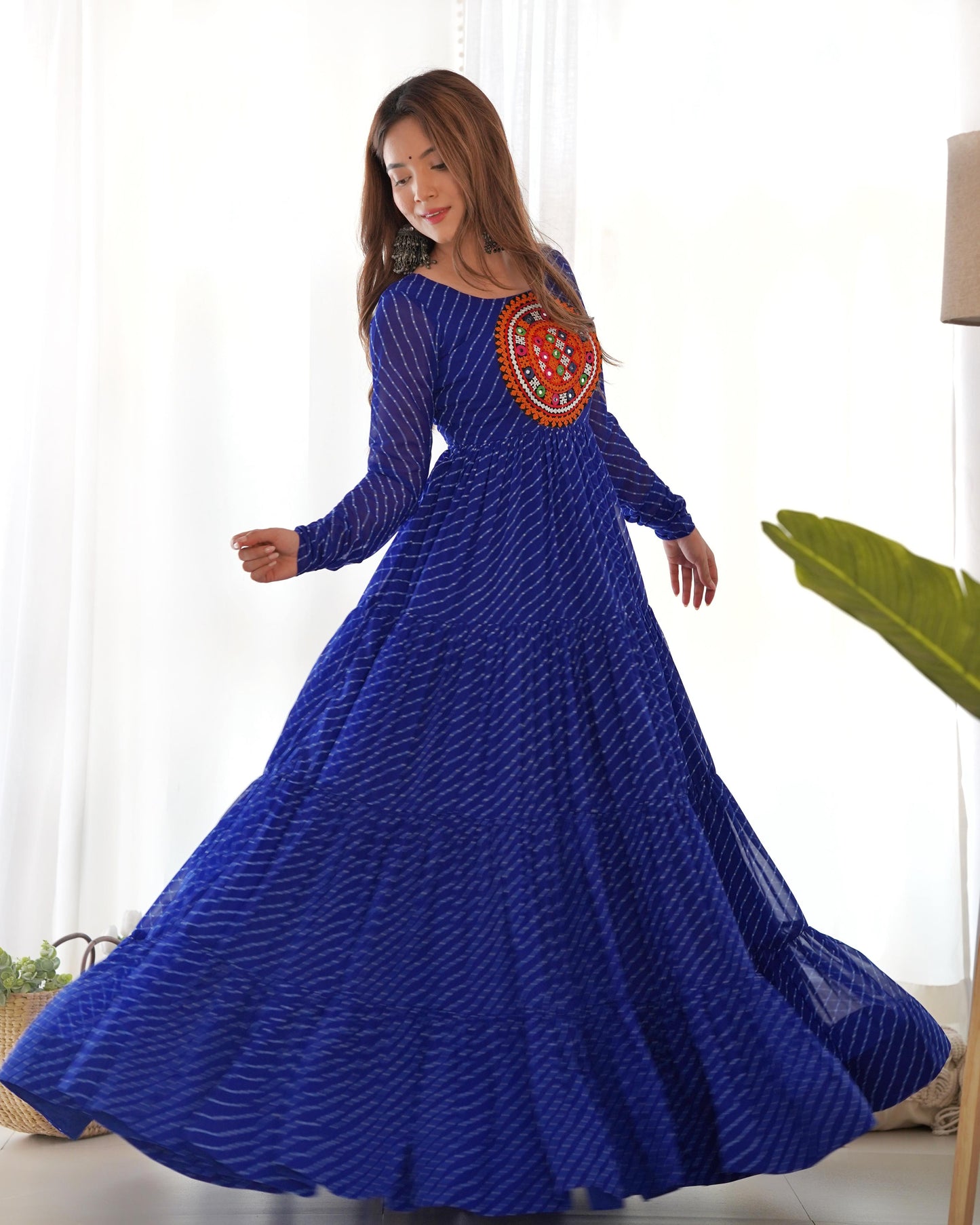 Georgette Laheriya Printed Yoke Work Gown