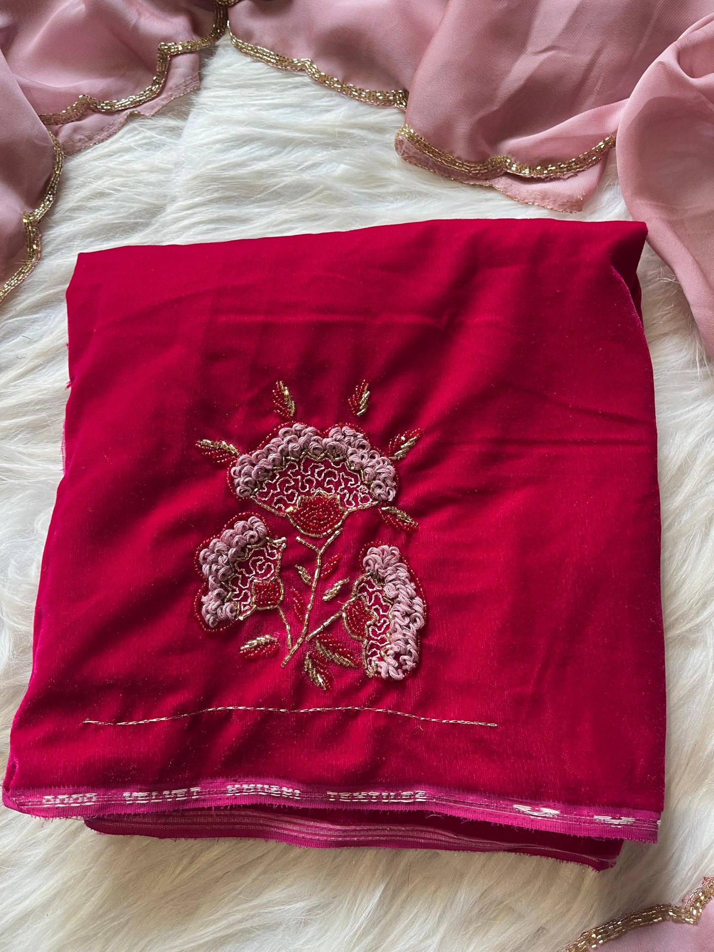 Rangoli silk saree with cutwork and moti embroidery