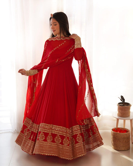 Red Georgette Heavy Sequins Work Anarkali Gown