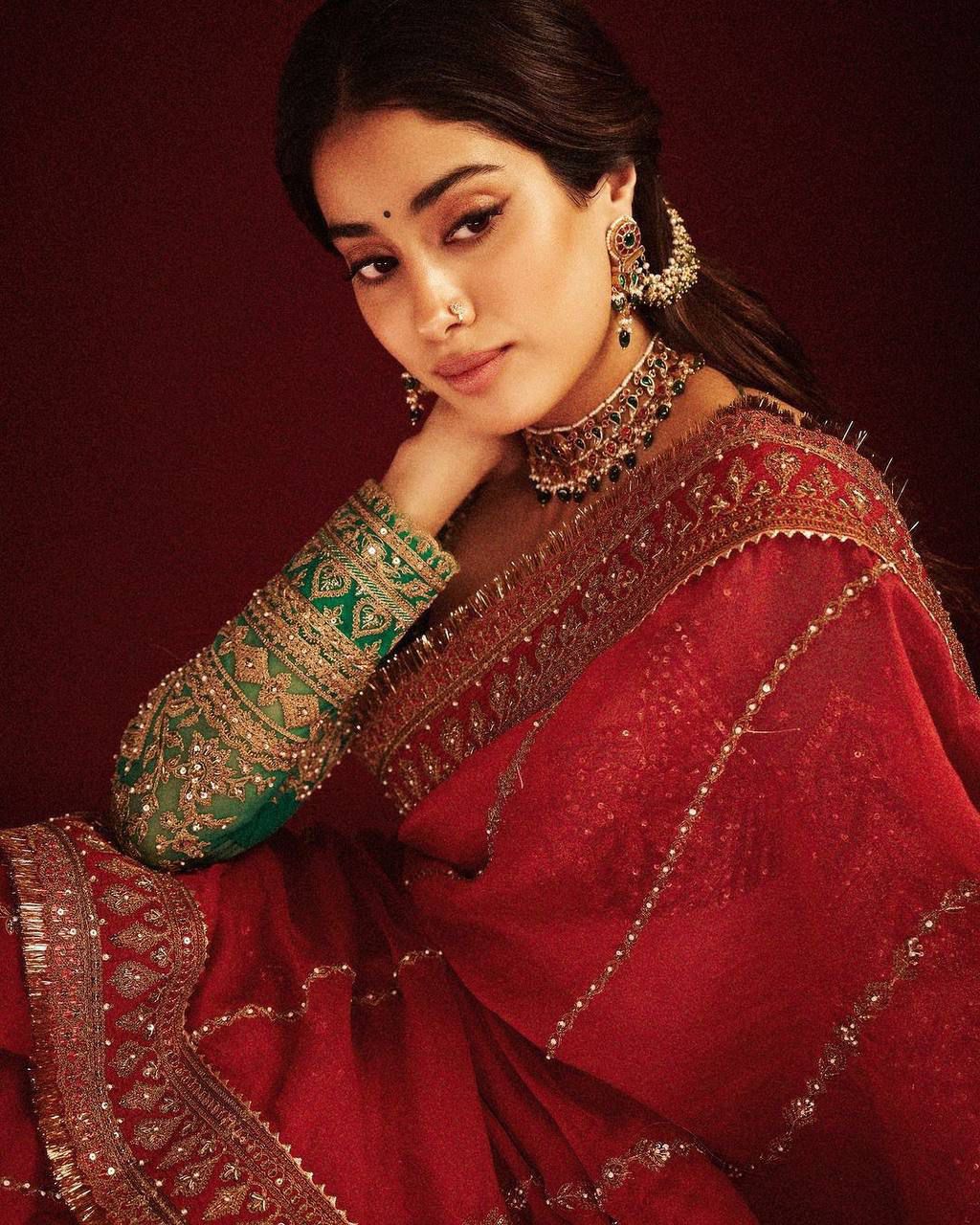 Jhanvi kapoor inspired red and Green saree