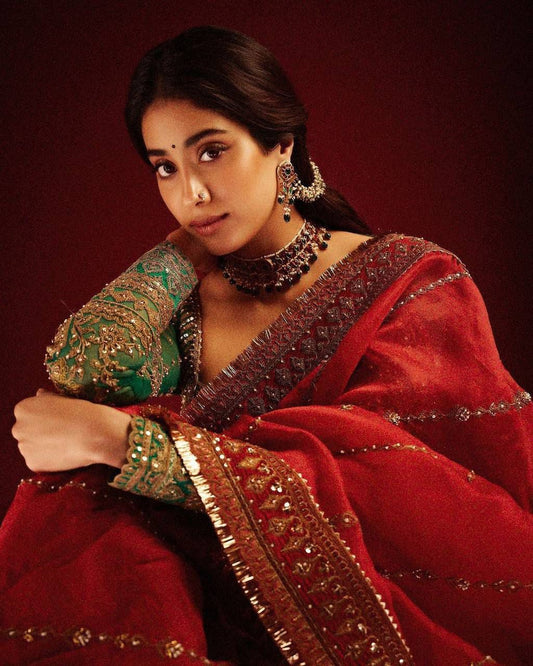 Jhanvi kapoor inspired red and Green saree