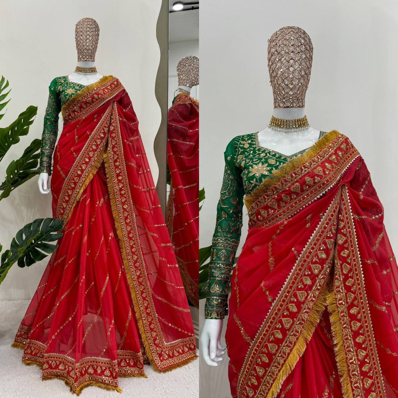 Jhanvi kapoor inspired red and Green saree