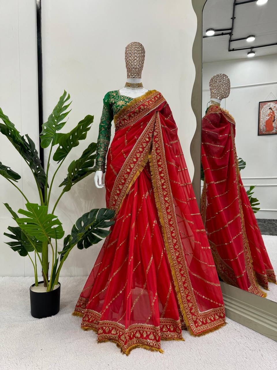 Jhanvi kapoor inspired red and Green saree