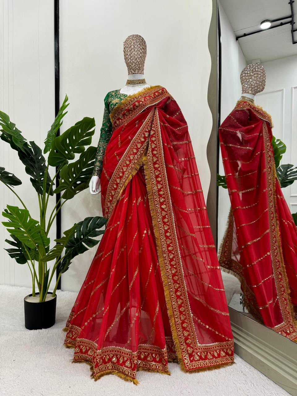 Jhanvi kapoor inspired red and Green saree