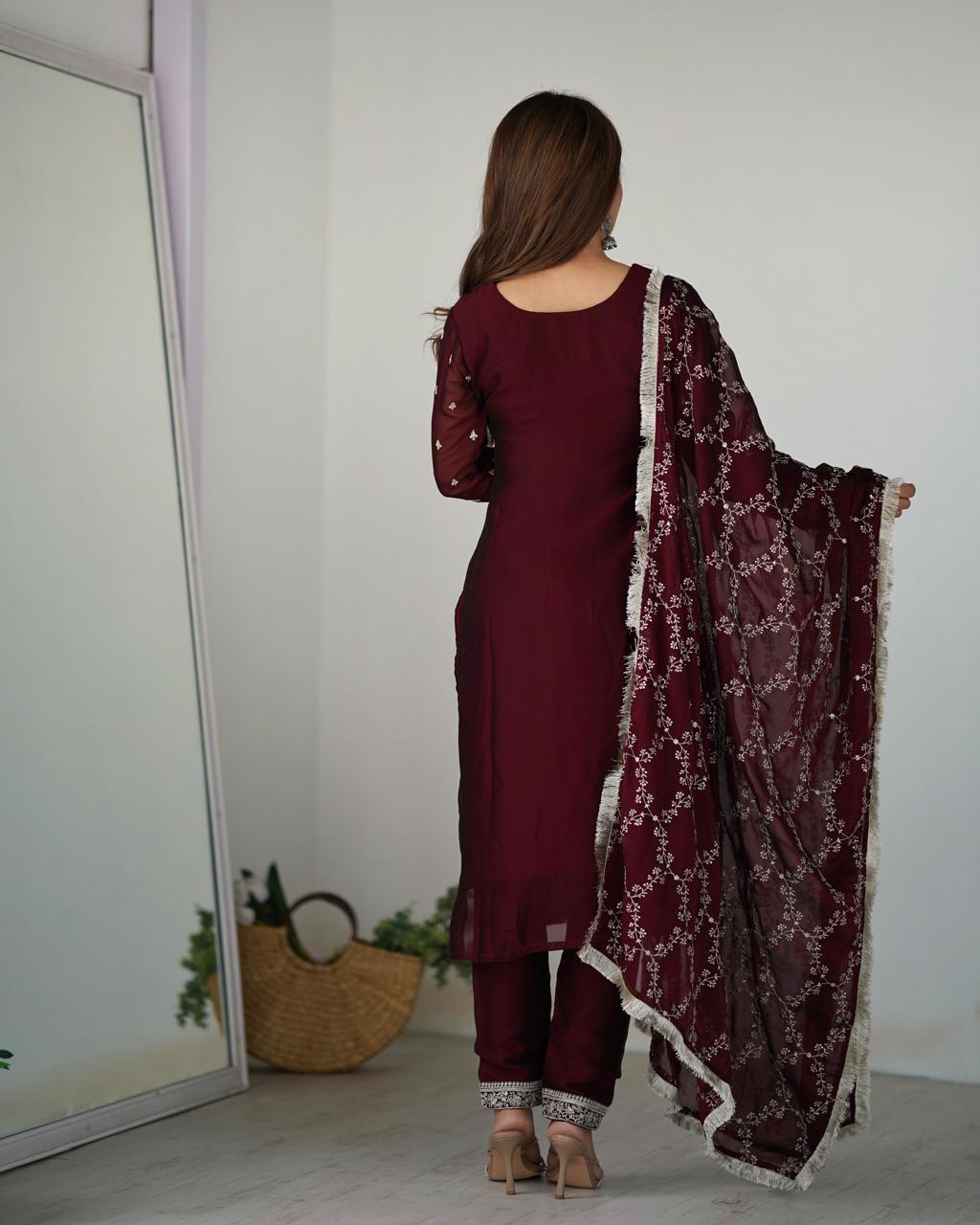 Maroon Rangoli Silk Embroidery Work Suit