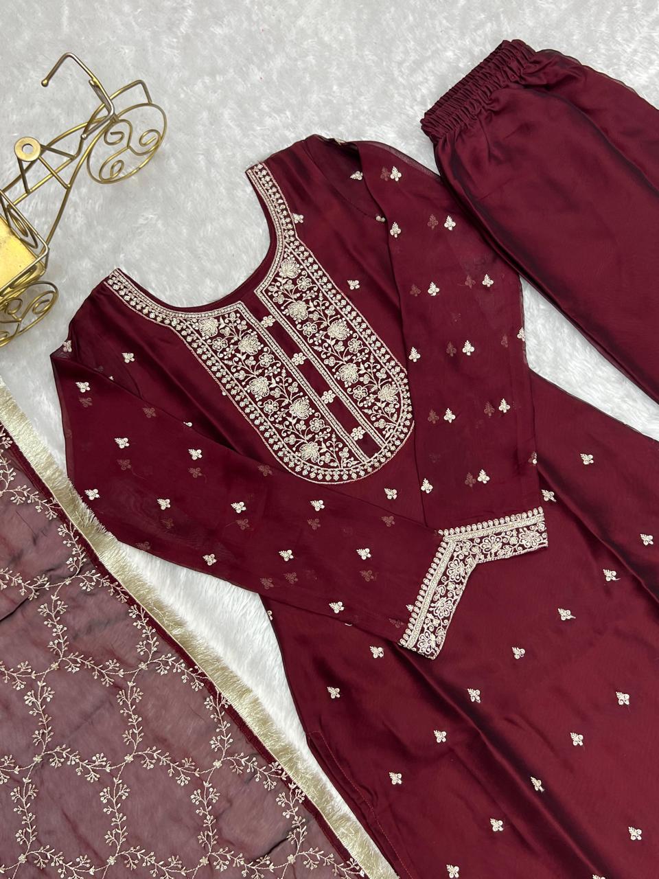 Maroon Rangoli Silk Embroidery Work Suit