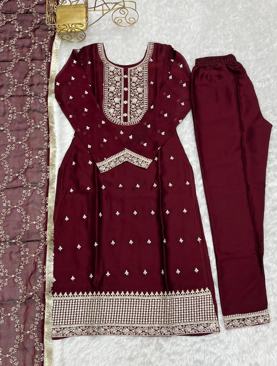 Maroon Rangoli Silk Embroidery Work Suit