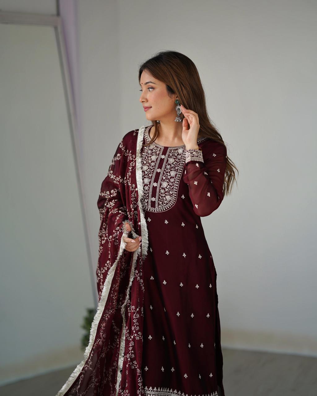 Maroon Rangoli Silk Embroidery Work Suit