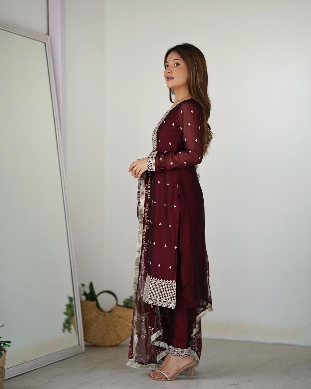 Maroon Rangoli Silk Embroidery Work Suit