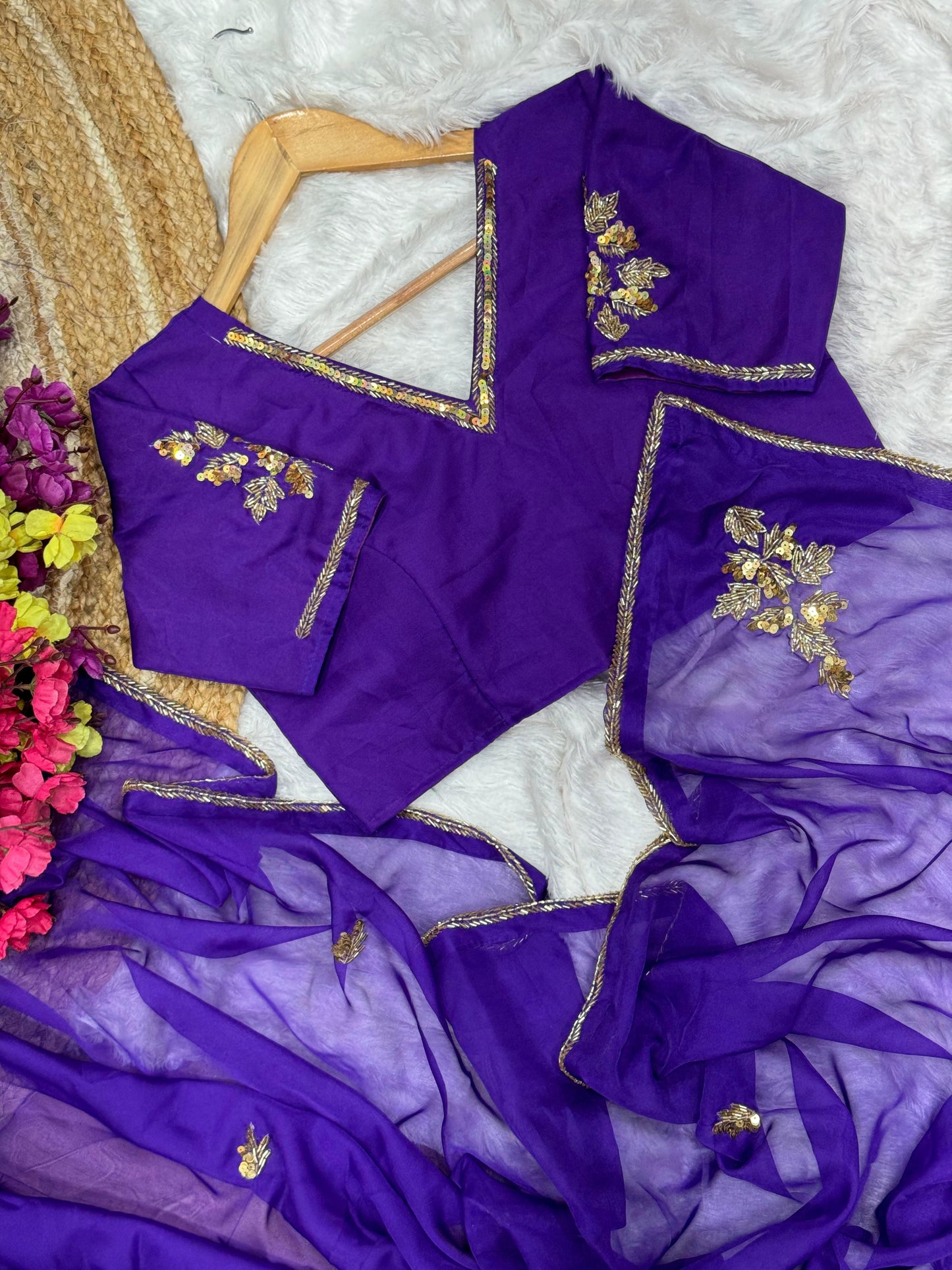 Violet Soft Organza Handwork Saree