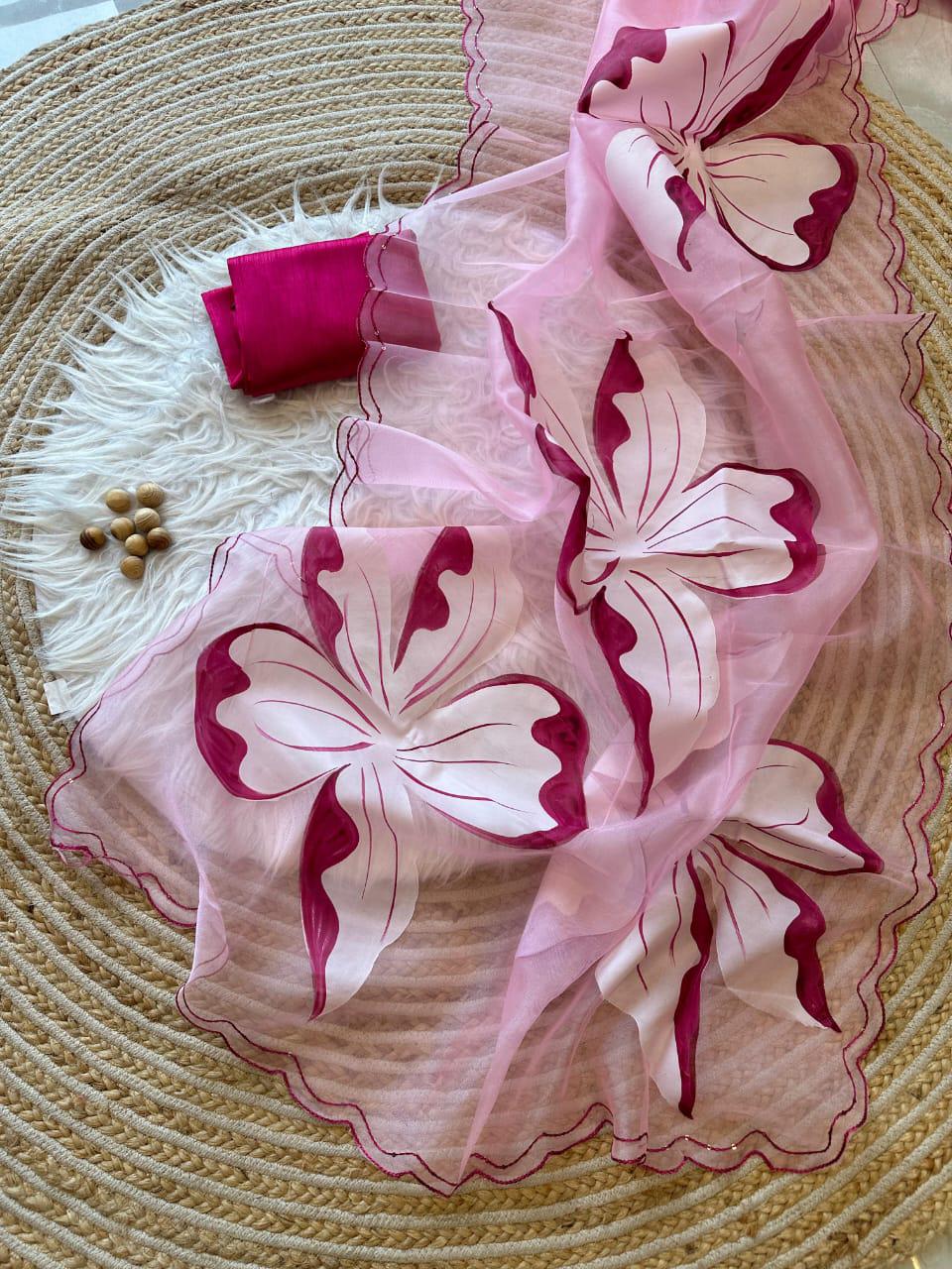 Pure Organza Silk Hand-Painted Saree