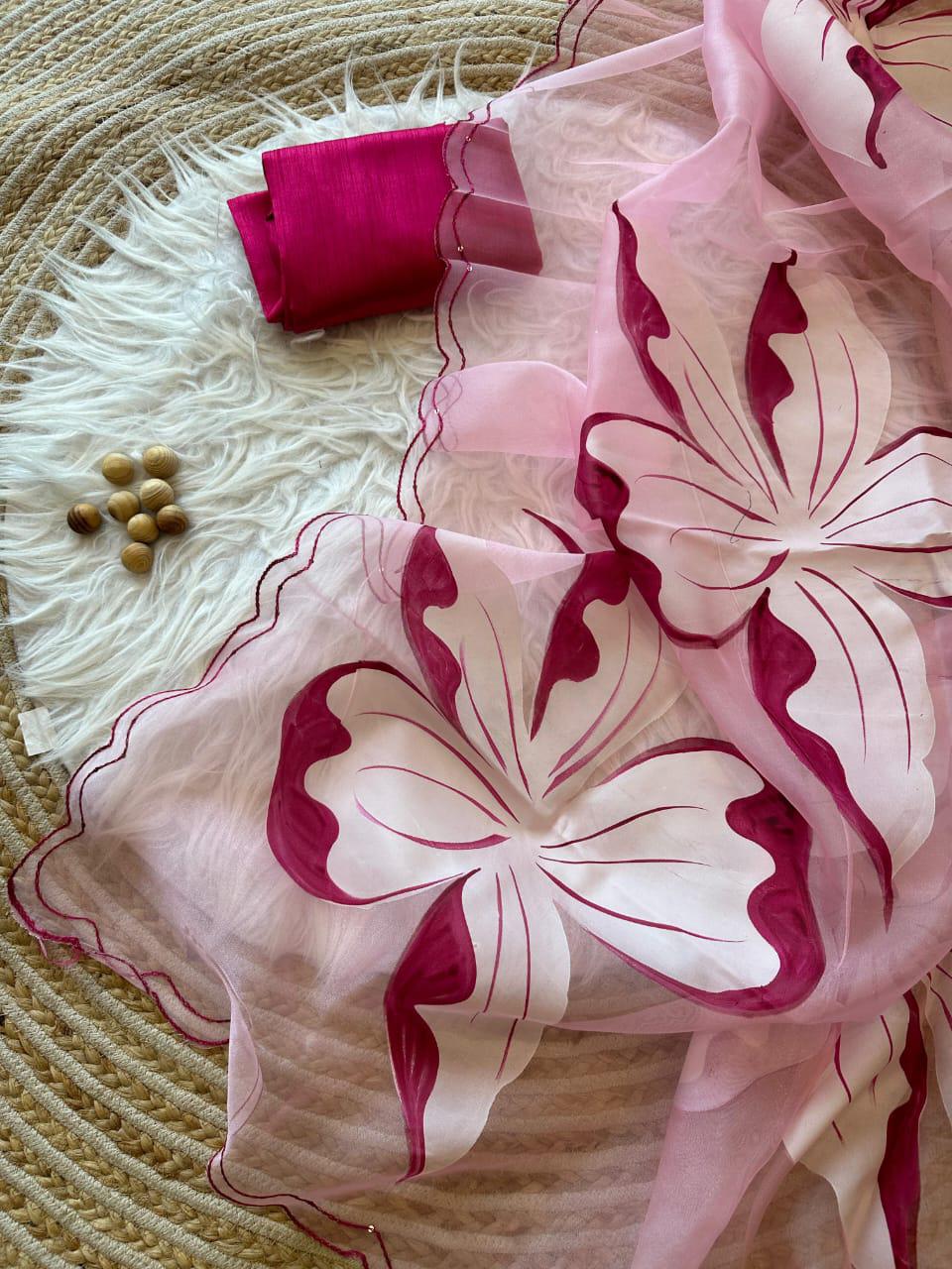 Pure Organza Silk Hand-Painted Saree