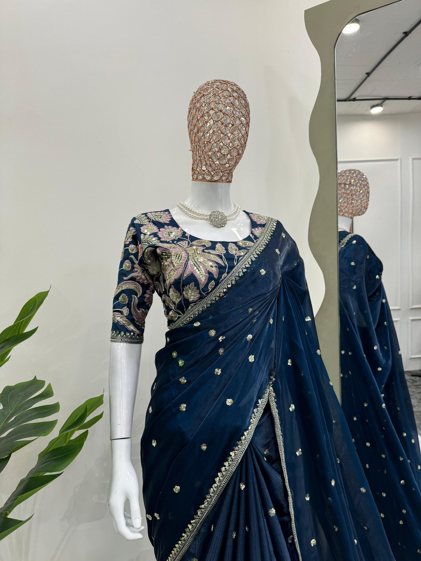 Designer jimmy choo saree with sequence blouse