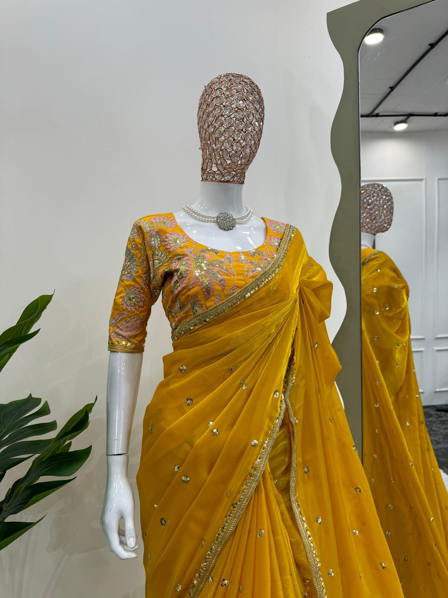 Designer jimmy choo saree with sequence blouse