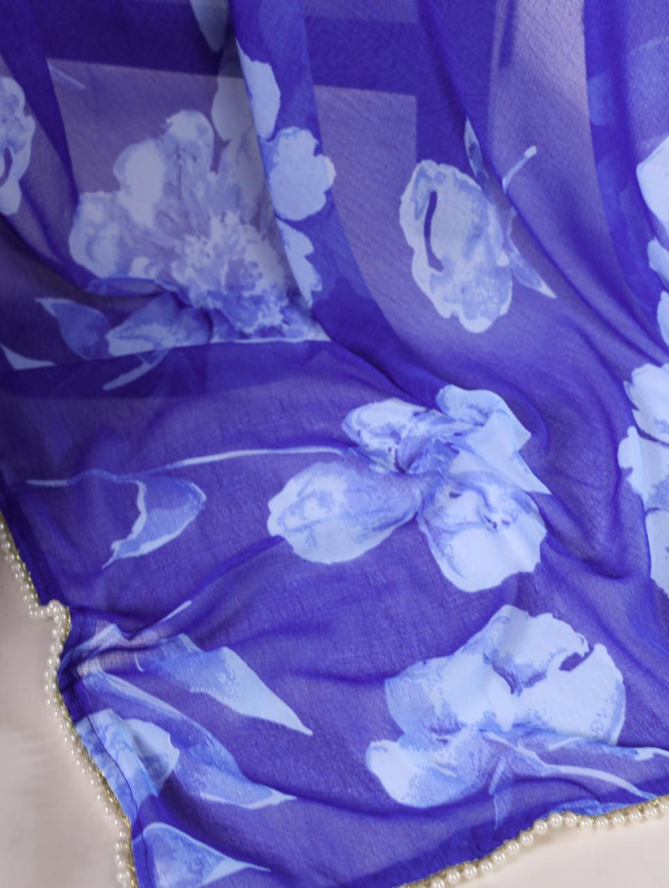 Chiffon Floral Pearl Border Saree