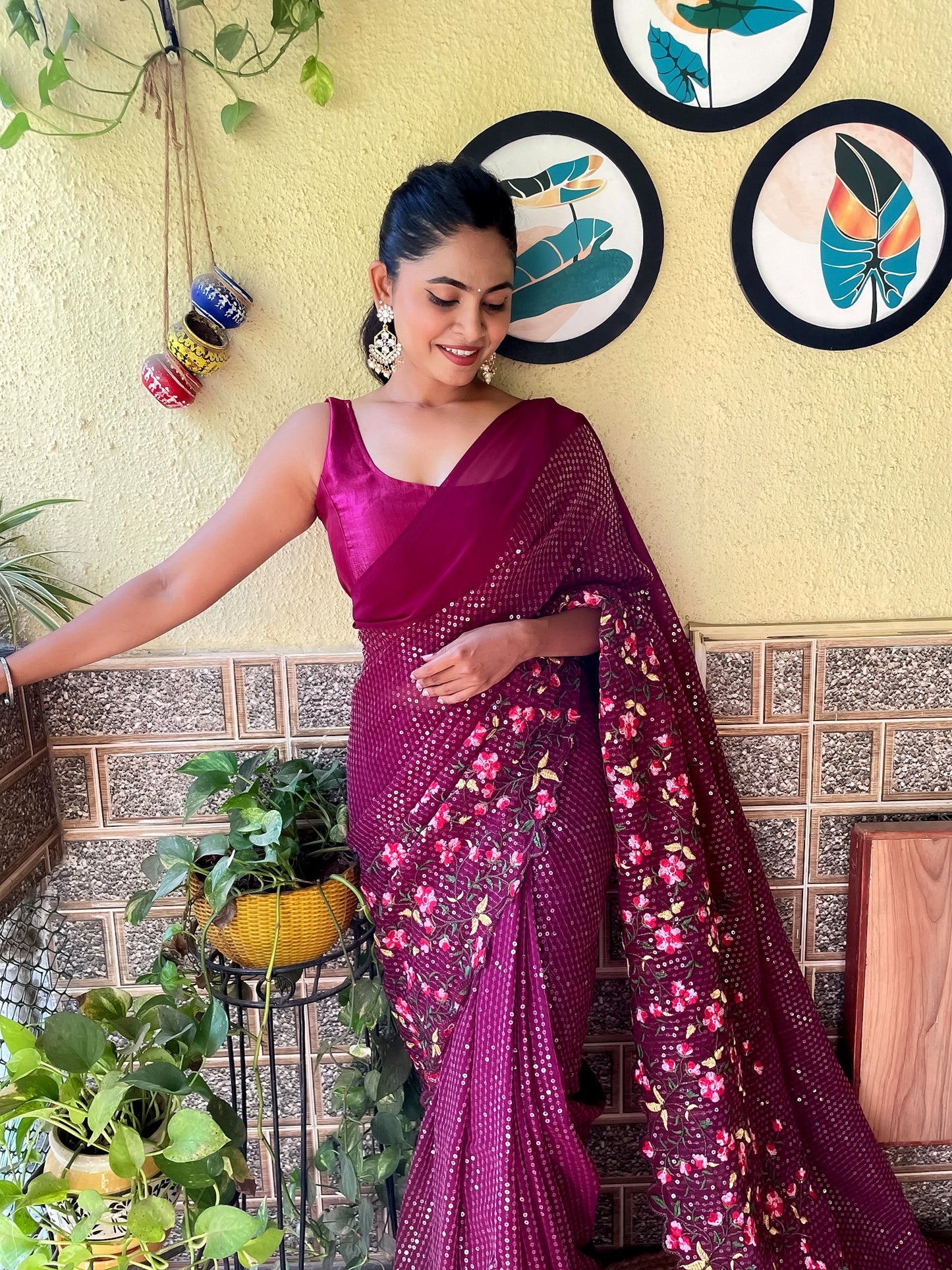 Floral Sequins Embroidered Saree