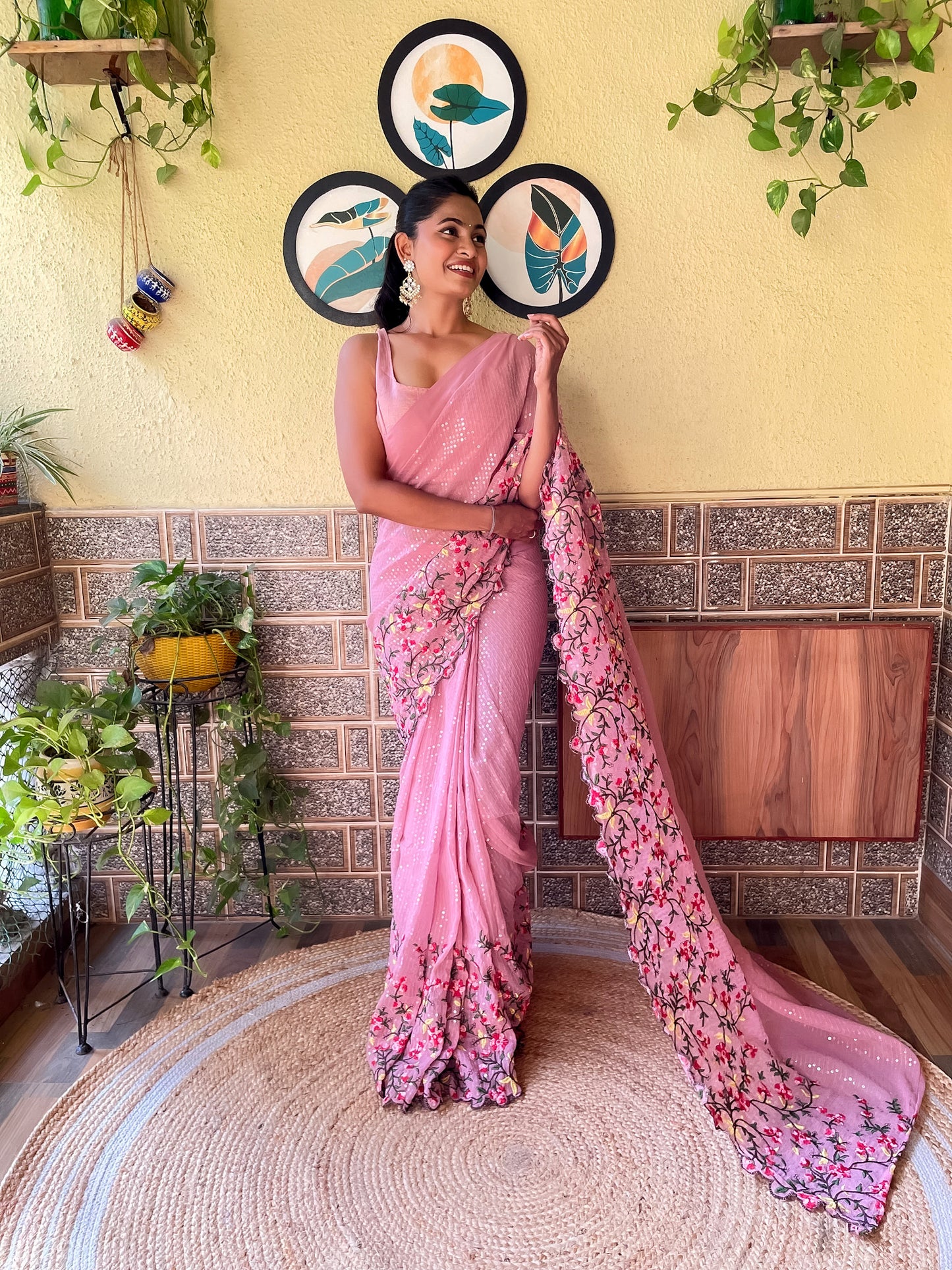 Floral Sequins Embroidered Saree