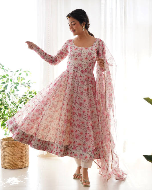 White and pink Organza Anarkali