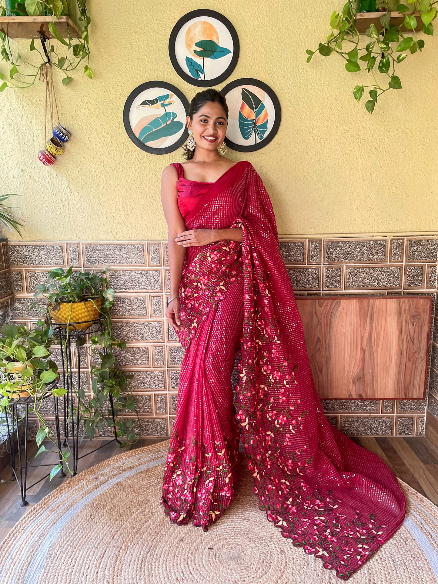 Floral Sequins Embroidered Saree