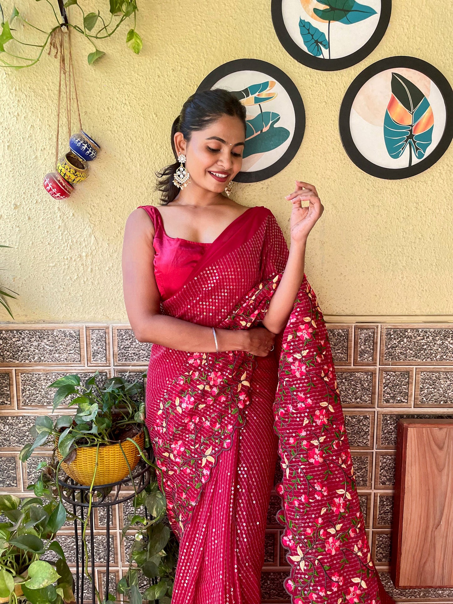 Floral Sequins Embroidered Saree