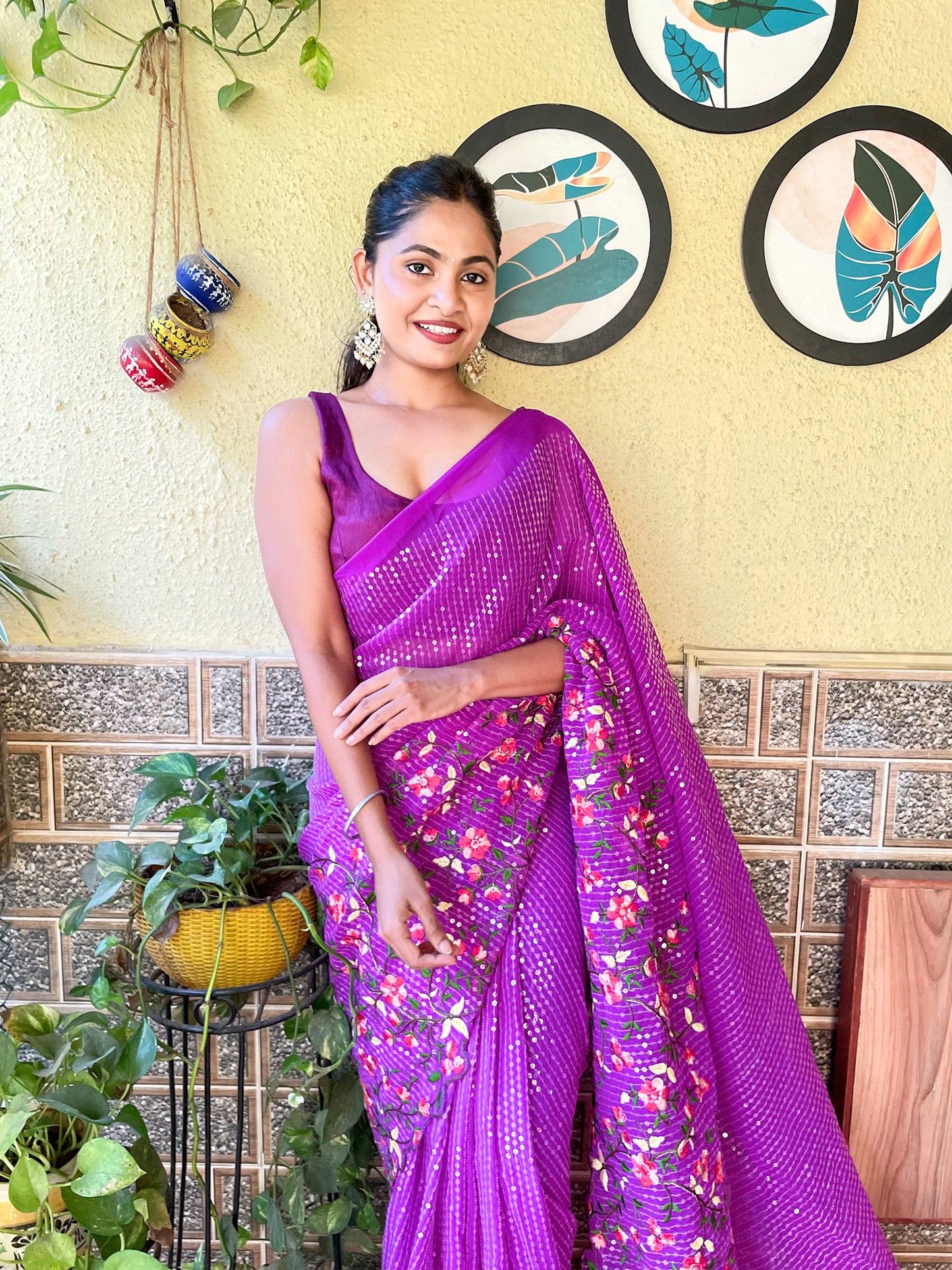 Floral Sequins Embroidered Saree