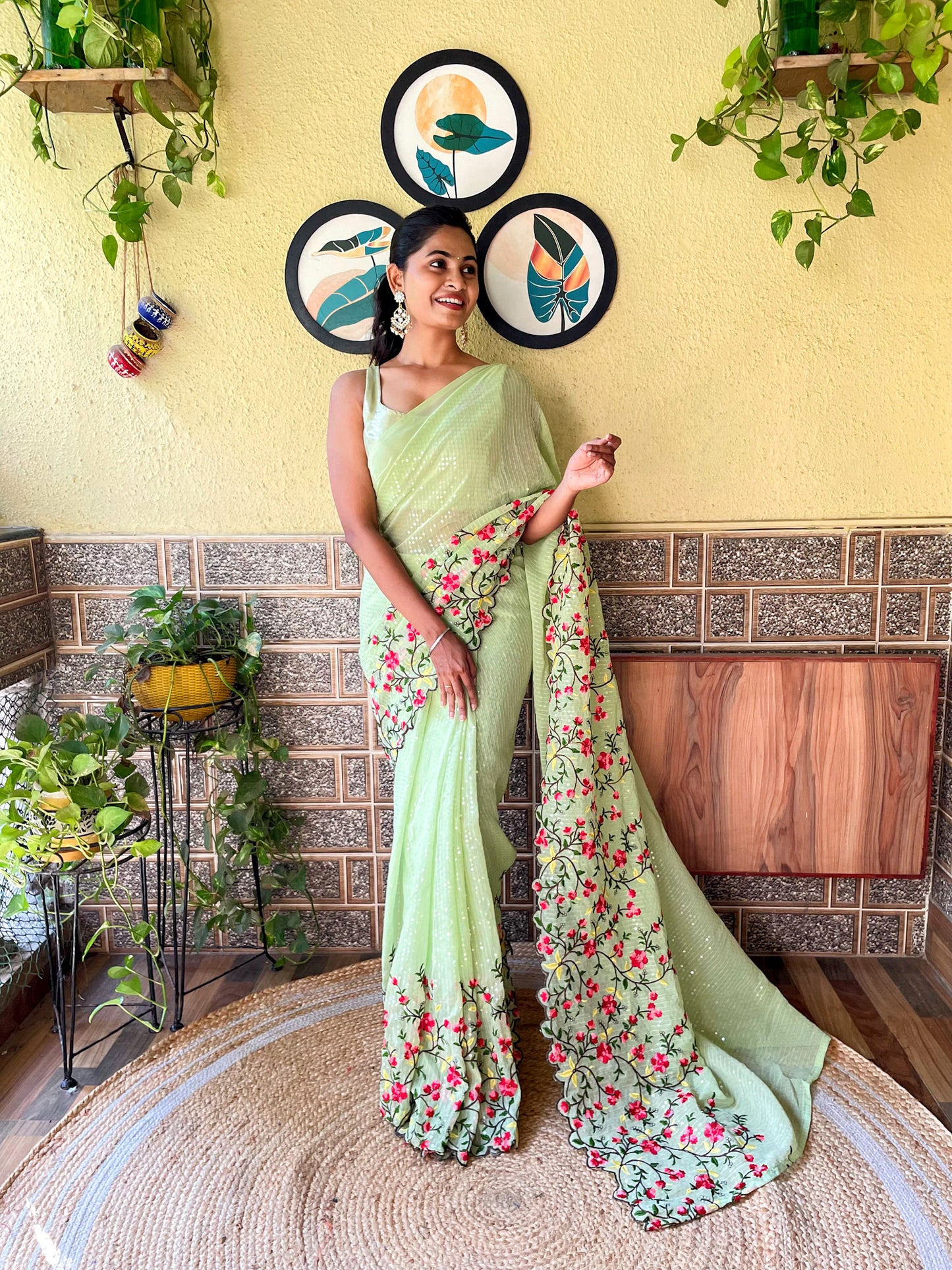 Floral Sequins Embroidered Saree