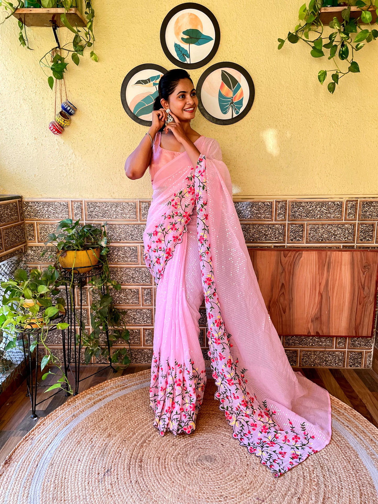 Floral Sequins Embroidered Saree