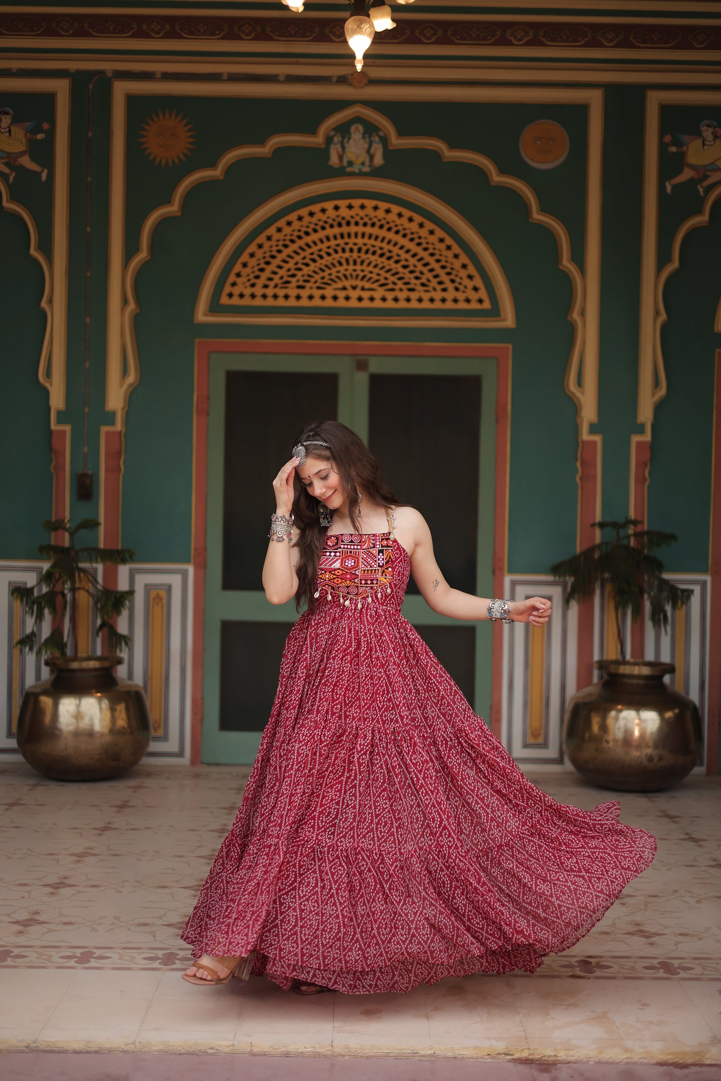 Bandhani Print Flared Gown