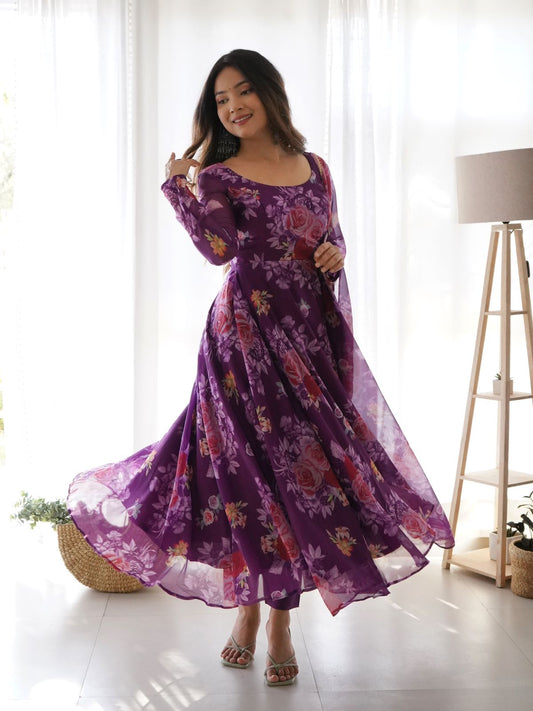 Purple floral Anarkali