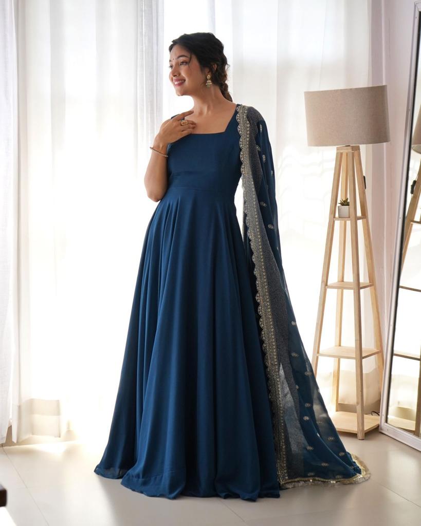 Georgette Gown with Embroidered Dupatta