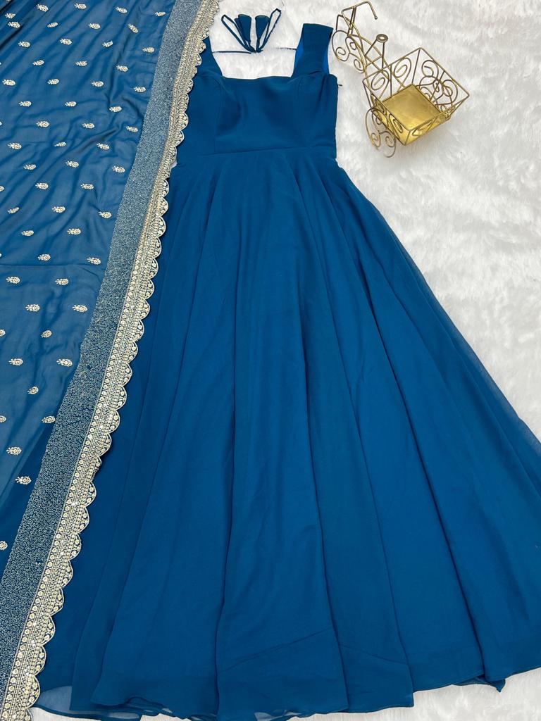 Georgette Gown with Embroidered Dupatta