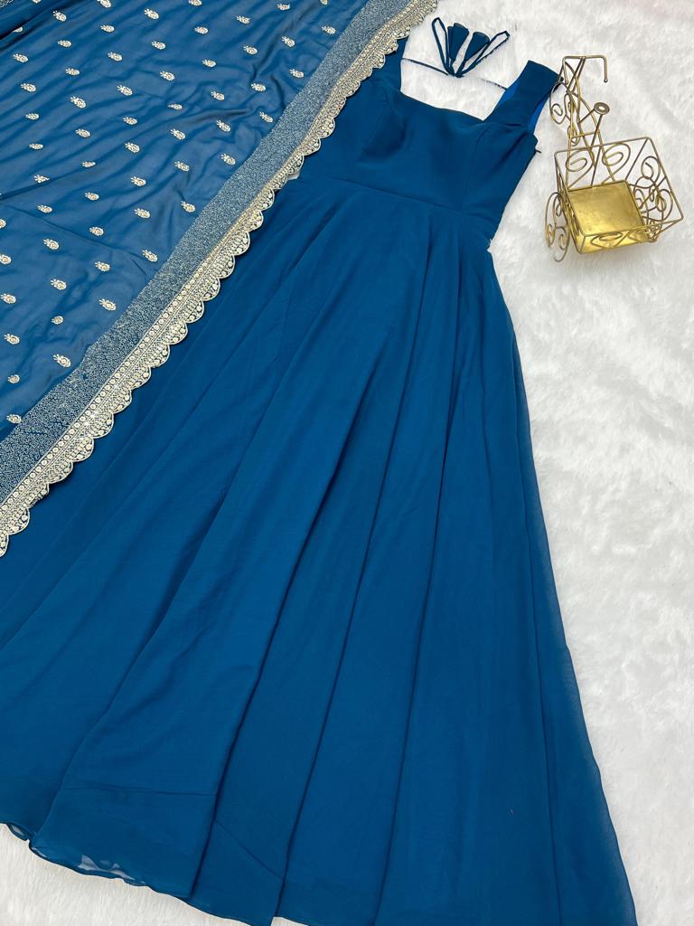 Georgette Gown with Embroidered Dupatta