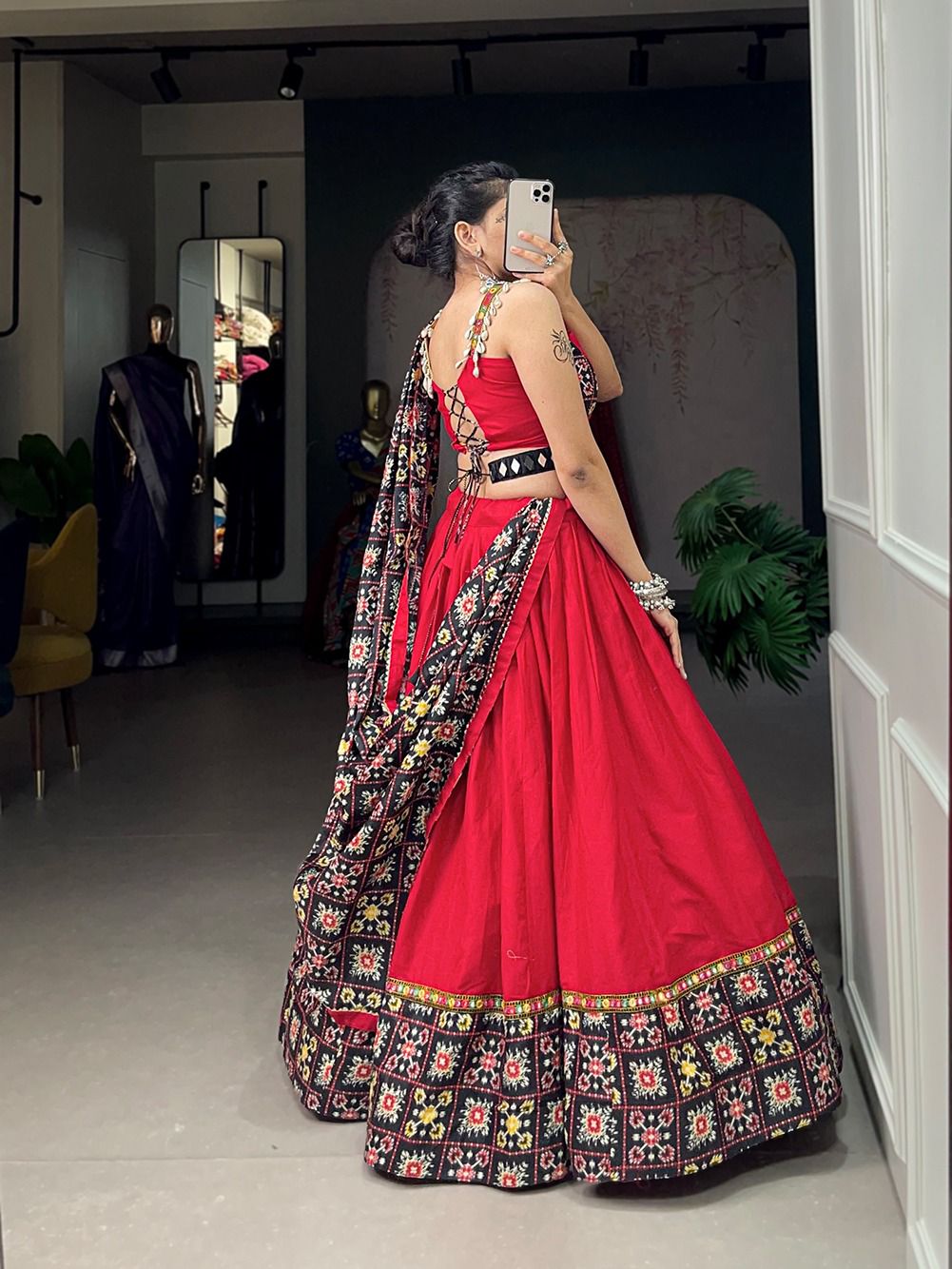 Stylish Red Lehenga with Mirror work belt