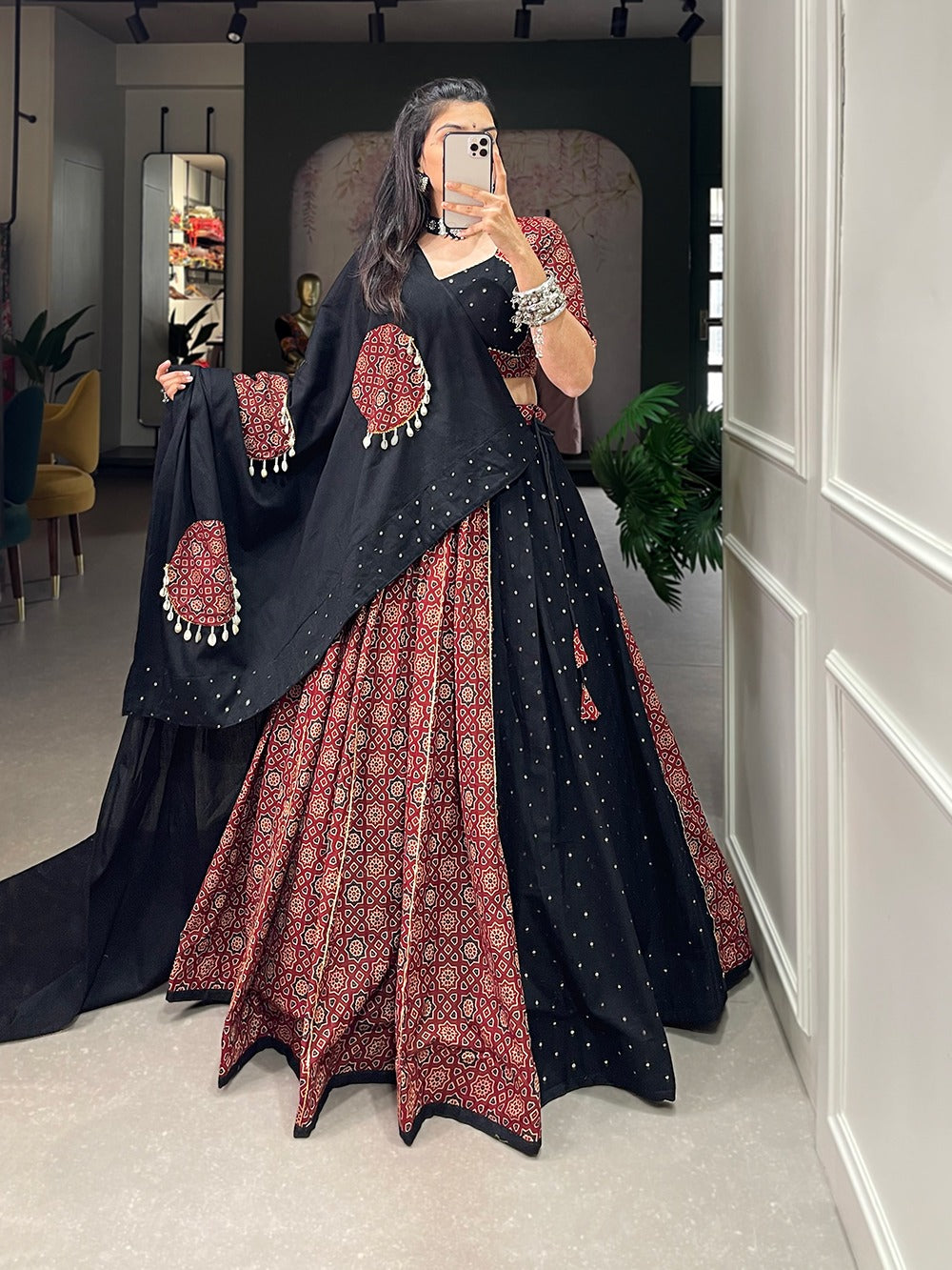 Black maroon combination navratri outfit