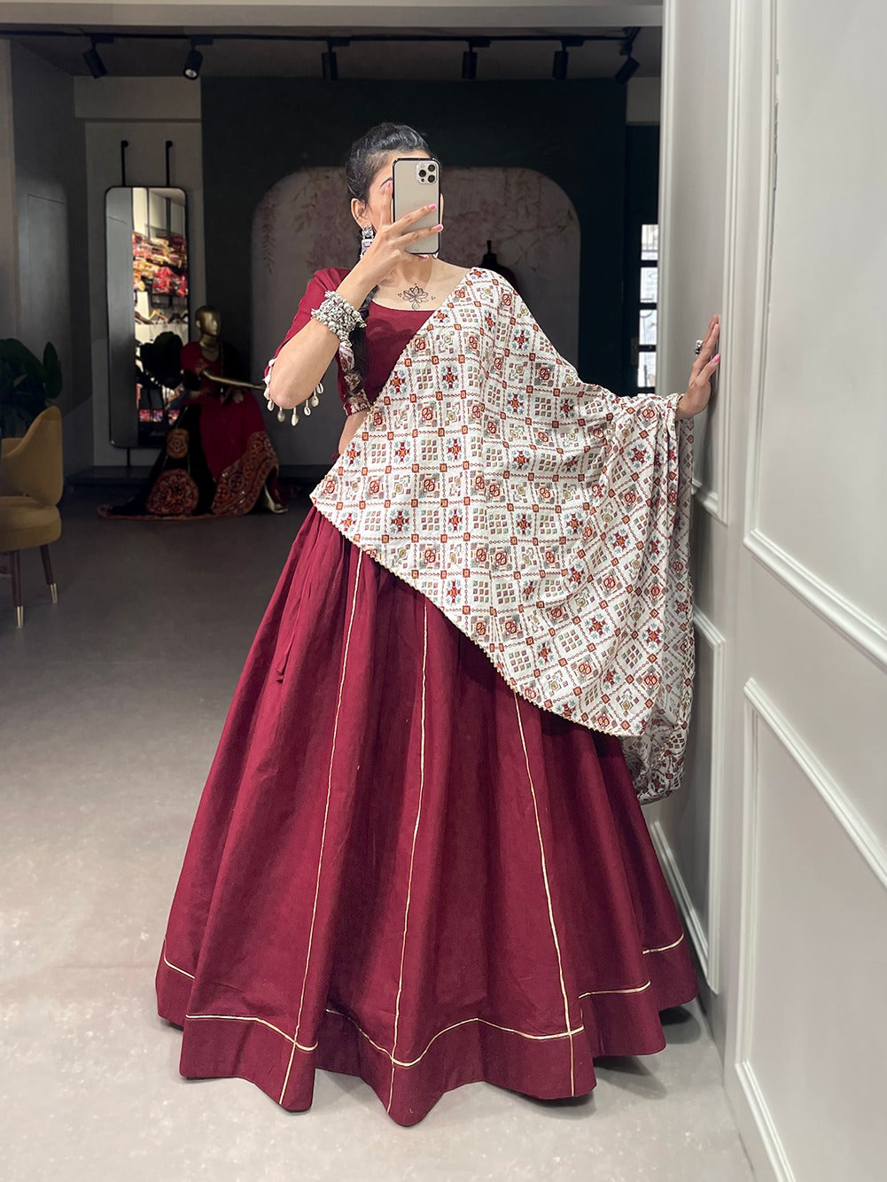 Maroon printed Garba Chaniya Choli